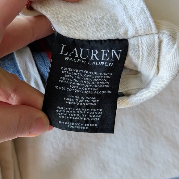 Lauren Ralph Lauren Red White Blue Striped Oversized Square Pillow Cover Sham - Picture 4 of 6